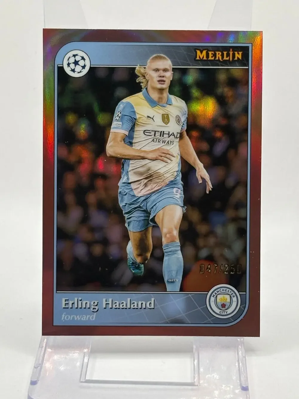 2024-25 Topps Merlin UEFA Erling Haaland Rose Gold Refractor 47/250 SP Man City